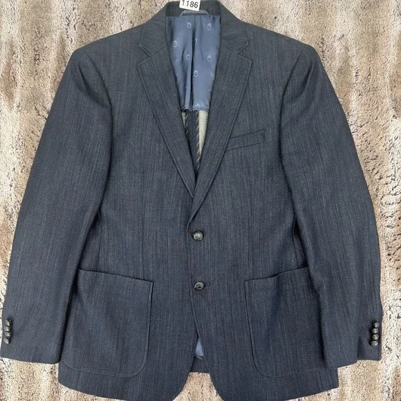 John Varvatos USA Luxe Mens 40S Blue Knit Denim Two Button Sport Coat Blazer
